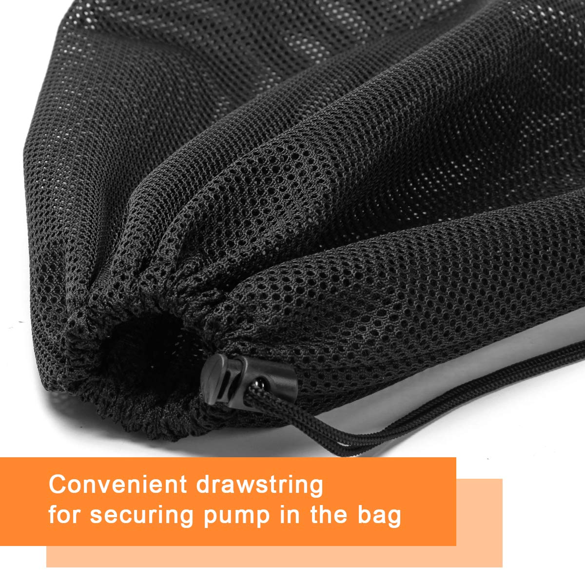 Coolrunner drawstring closure secures a pump inside the barrier bag.