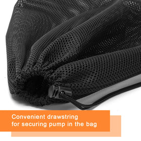 Coolrunner drawstring closure secures a pump inside the barrier bag.