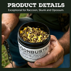 Coonbuster aroma close-up highlighting natural scent for field attraction.