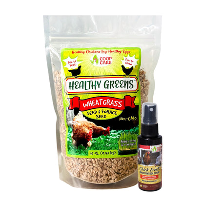 Coop Care Healthy Greens Wheatgrass Seed Bag for easy planting in trays or gardens.