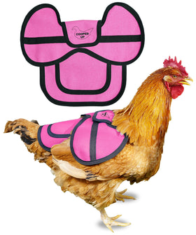 COOPED UP canvas chicken saddle pink back cover protects the hen's back.