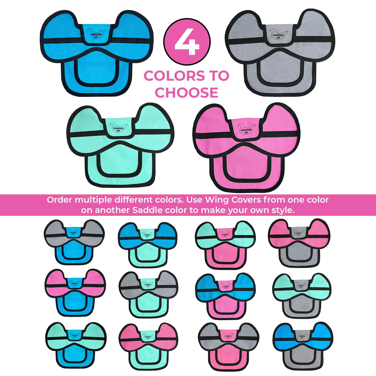 COOPED UP canvas chicken saddle pink easy-clean design for outdoor use.