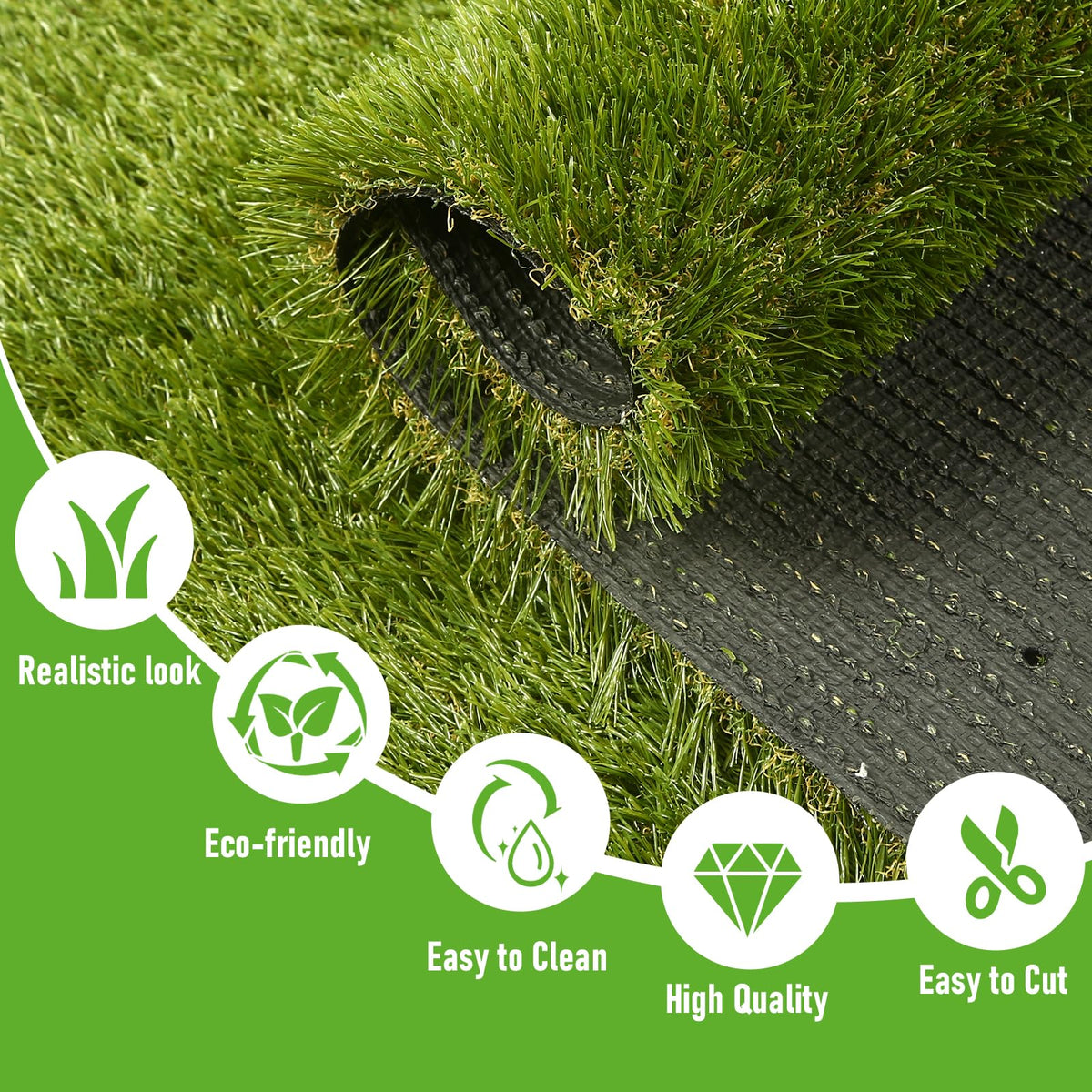 CooRug fake grass easy-clean surface, rinse to refresh.