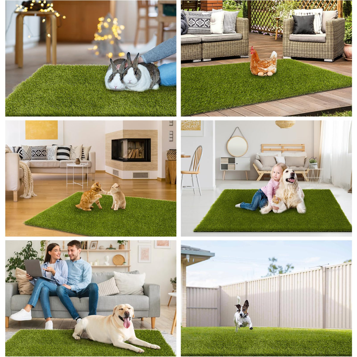 CooRug fake grass rubber-backed with drainage holes for quick drying.