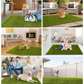 CooRug fake grass rubber-backed with drainage holes for quick drying.