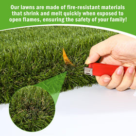 CooRug fake grass UV and fire-resistant materials for durability.