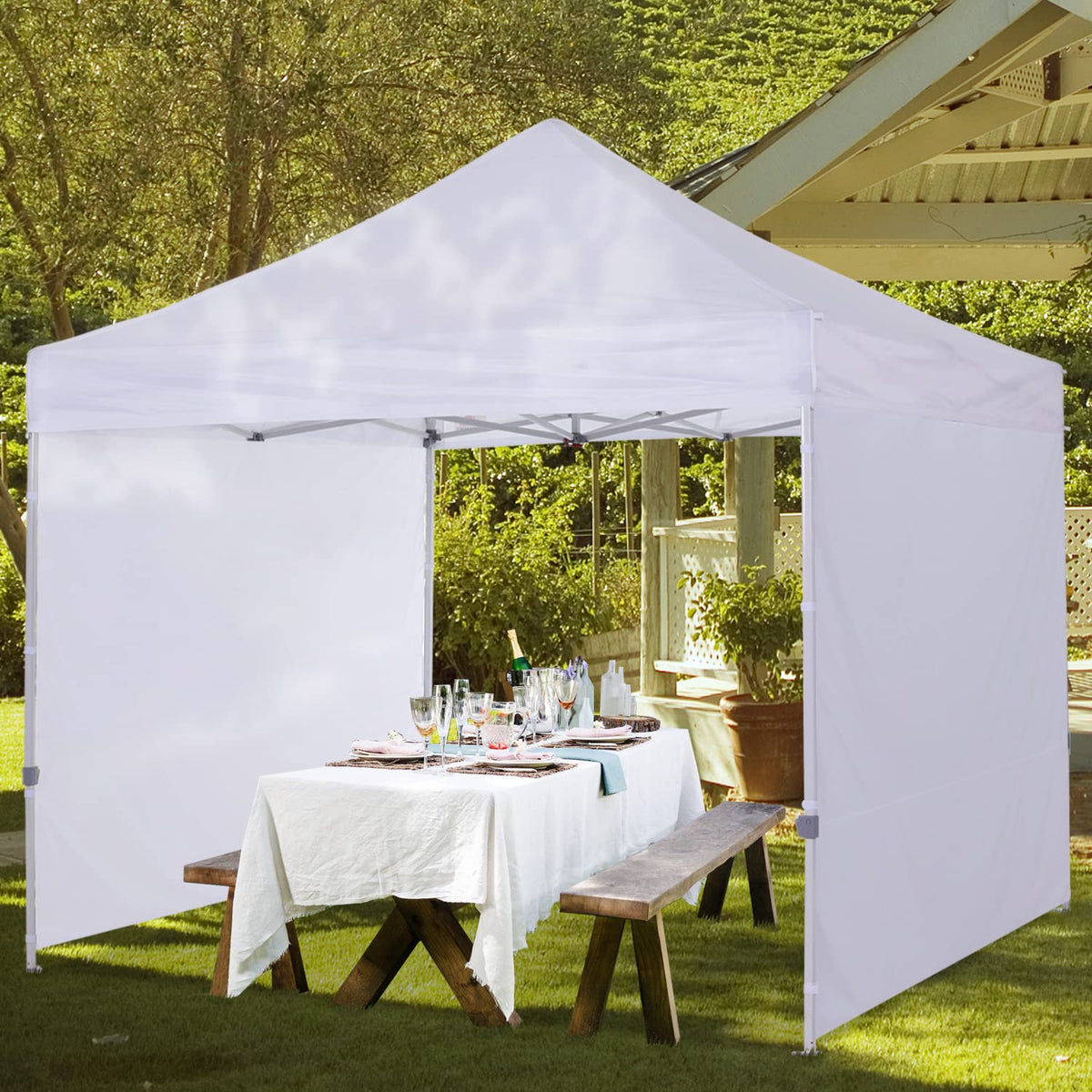 COOSHADE SunWall assembled on a 10x10 canopy for quick setup