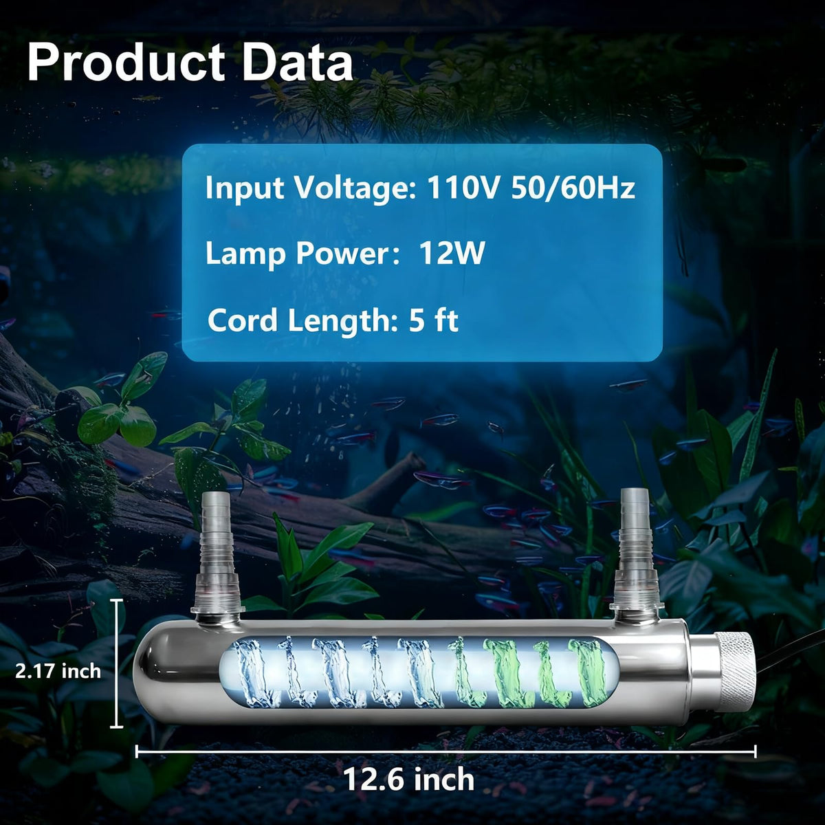 coospider-repta 12W inline UV light inline design compatible with canister filters