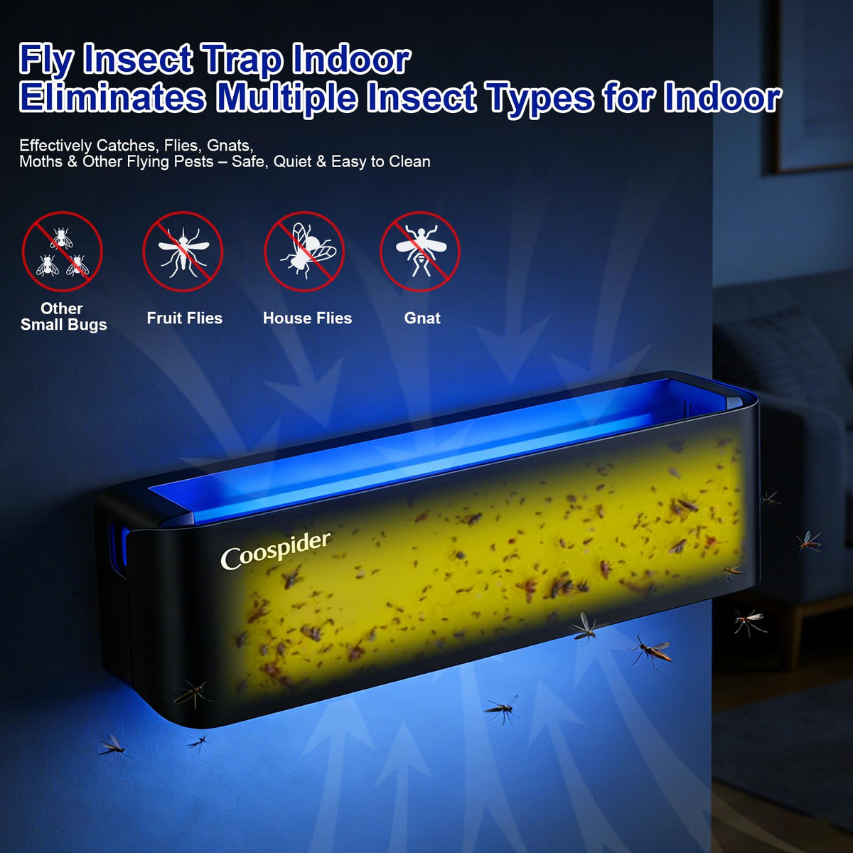Coospider-REPTA UV fly light trap side view for discreet placement