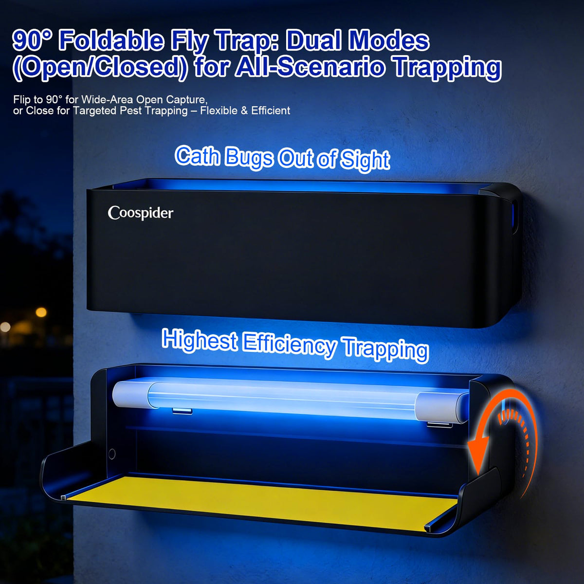 Wall-mount capable Coospider-REPTA trap mounted on wall