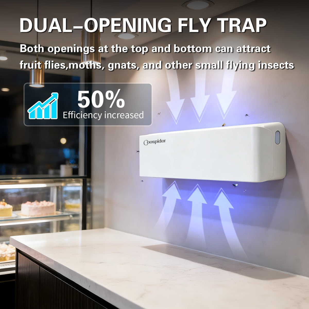 COOSPIDER UV dual-entry design captures insects from multiple directions for faster results.