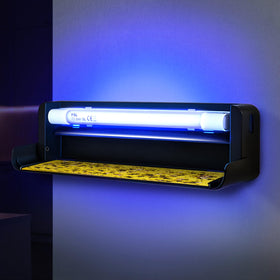 COOSPIDER UV Fly Catcher indoor front view shows discreet pest control with blue glow