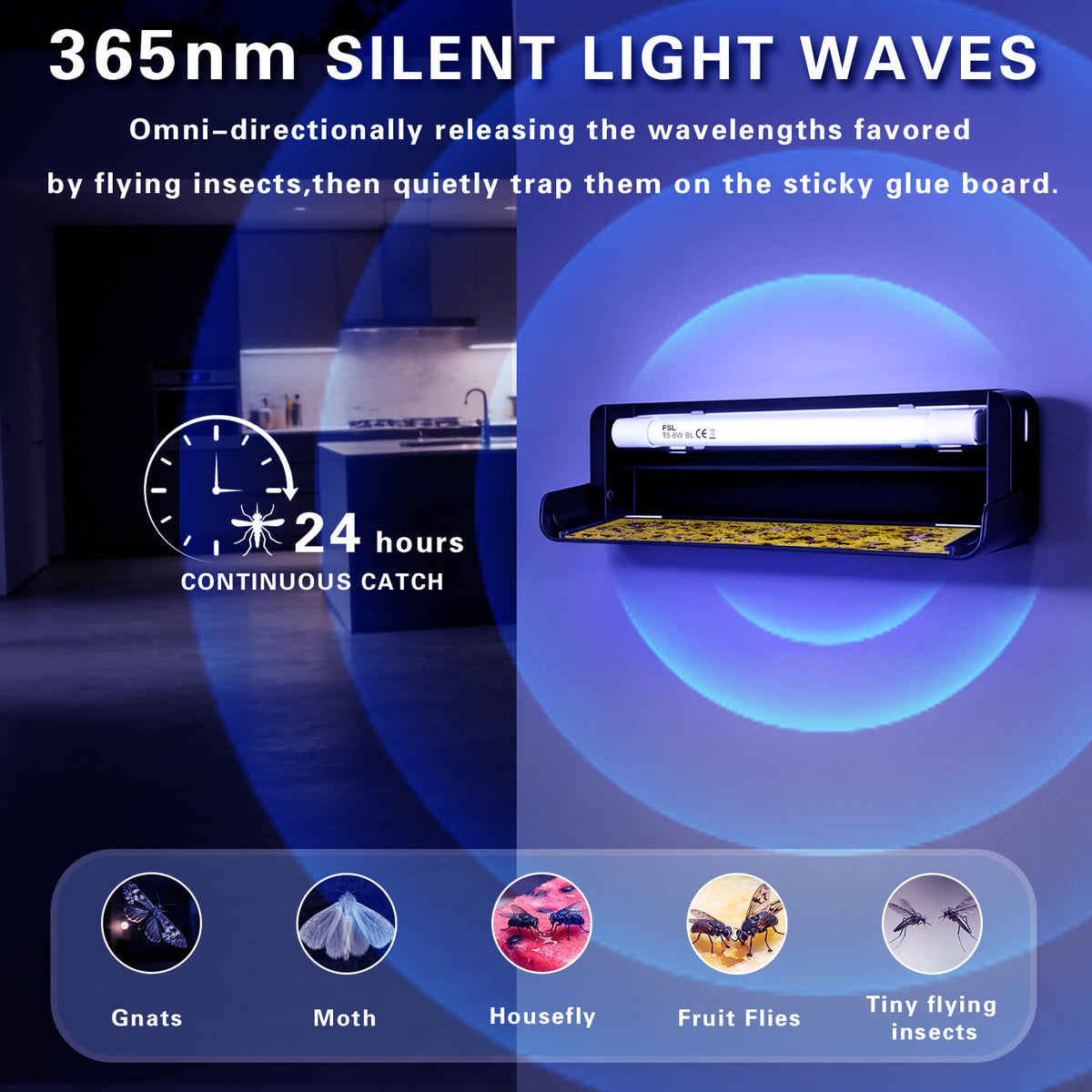 COOSPIDER UV wall sconce glow in living space for quiet insect trapping