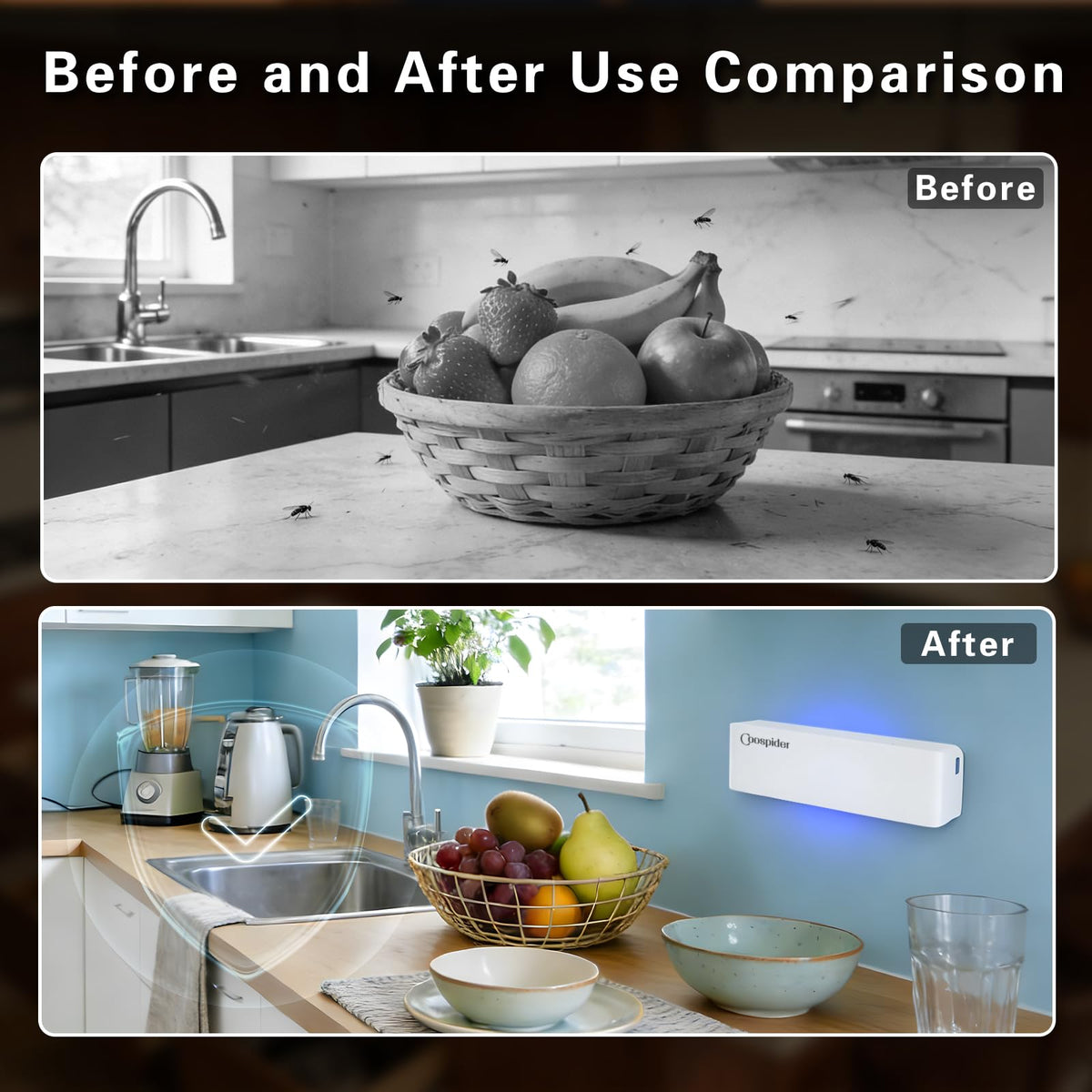 COOSPIDER UV wall-sconce mount fits kitchen or living spaces.