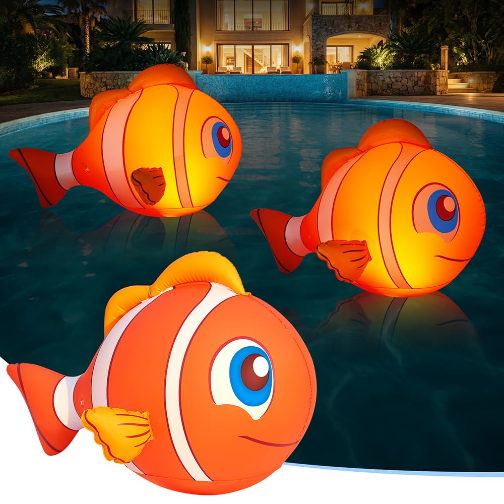 Cootway clownfish pool light floats on water, creating a charming pool party ambiance.