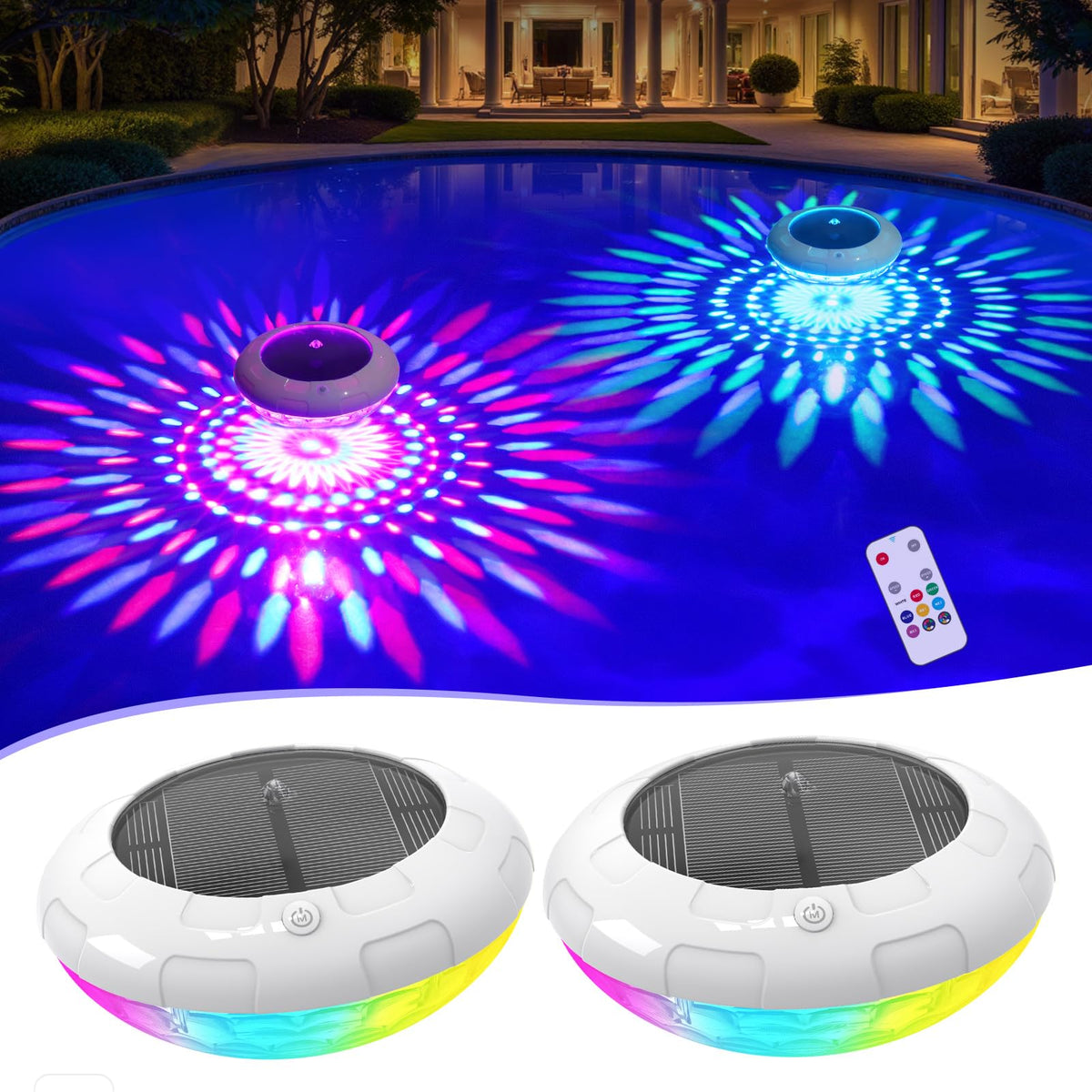 Cootway floating pool light with remote brightens pools with vibrant color options.