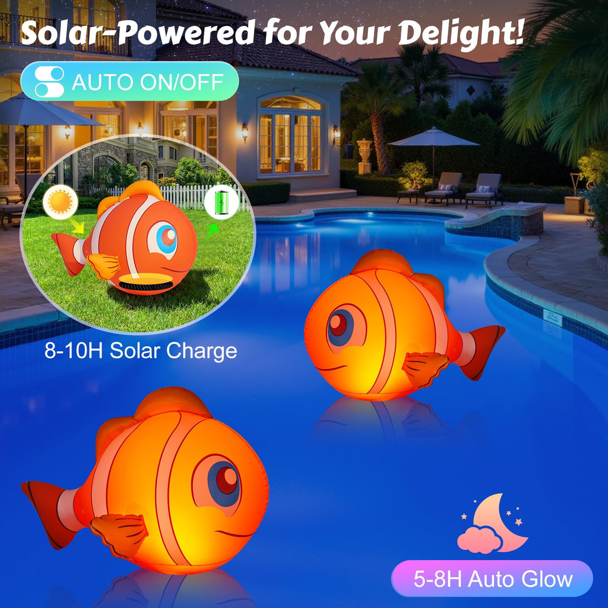 Cootway inflatable clownfish light fully inflated for vibrant outdoor decor at events.
