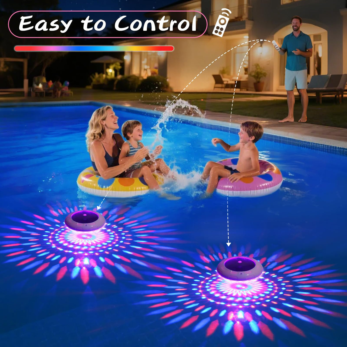 Cootway solar powered pool light charges in daylight for nighttime illumination.