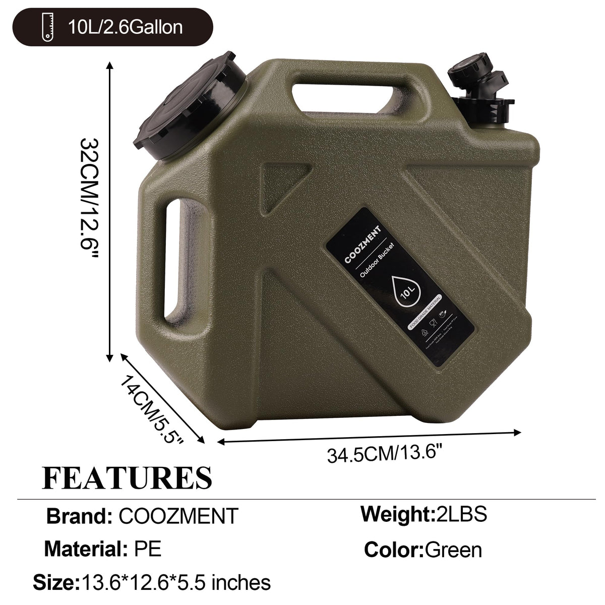 COOZMENT water jug with dispensing faucet for smooth pouring.