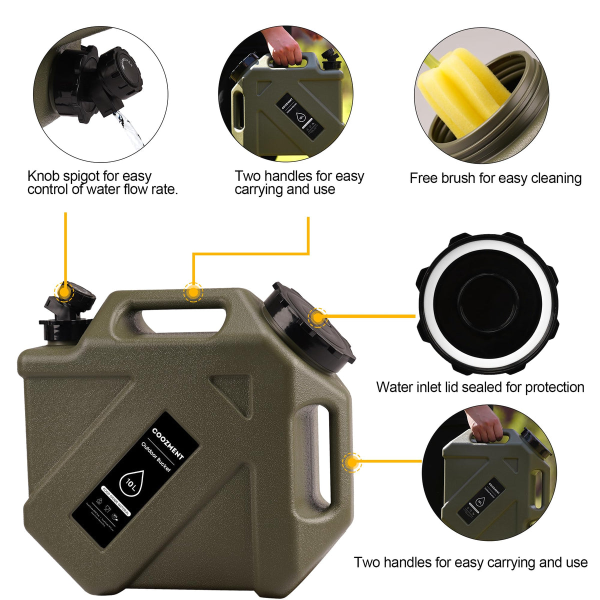 COOZMENT portable water jug with dual handles for carry comfort.