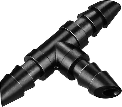 Copadri 1/4-inch barbed tee connector close-up for secure drip tubing connections.