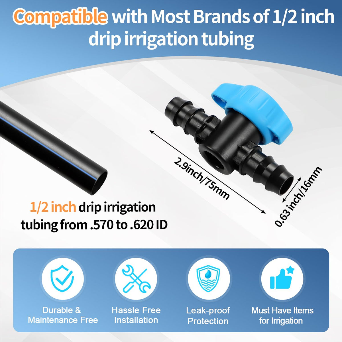 Copadri 1/2 inch barbed valve connectors installation highlights secure, leak-free fit.