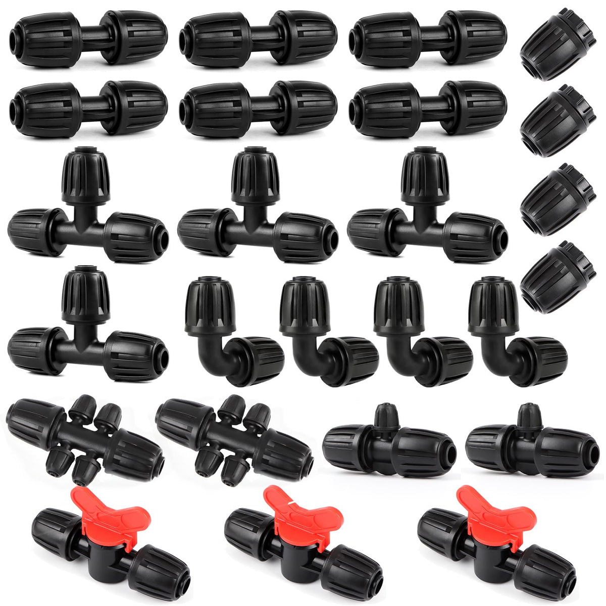 Copadri 25-piece half-inch drip fittings kit for easy irrigation setup and customization.