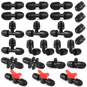 Copadri 25-piece half-inch drip fittings kit for easy irrigation setup and customization.