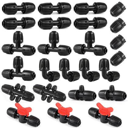 Copadri 25-piece half-inch drip fittings kit for easy irrigation setup and customization.