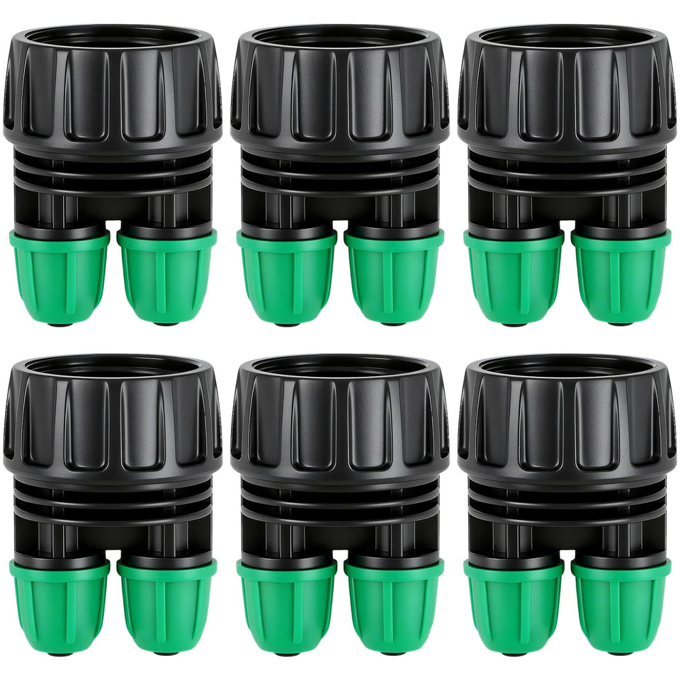 Copadri 6-pack adapters connect 3/4 FHT to 1/4 drip tubing for outdoor taps.
