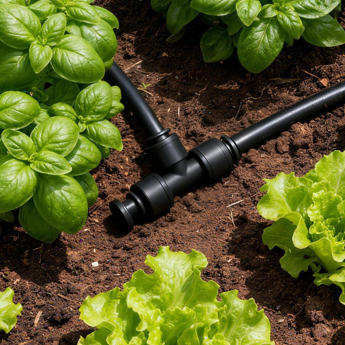 Copadri irrigation system installation scene with easy plug insertion for clean setup.