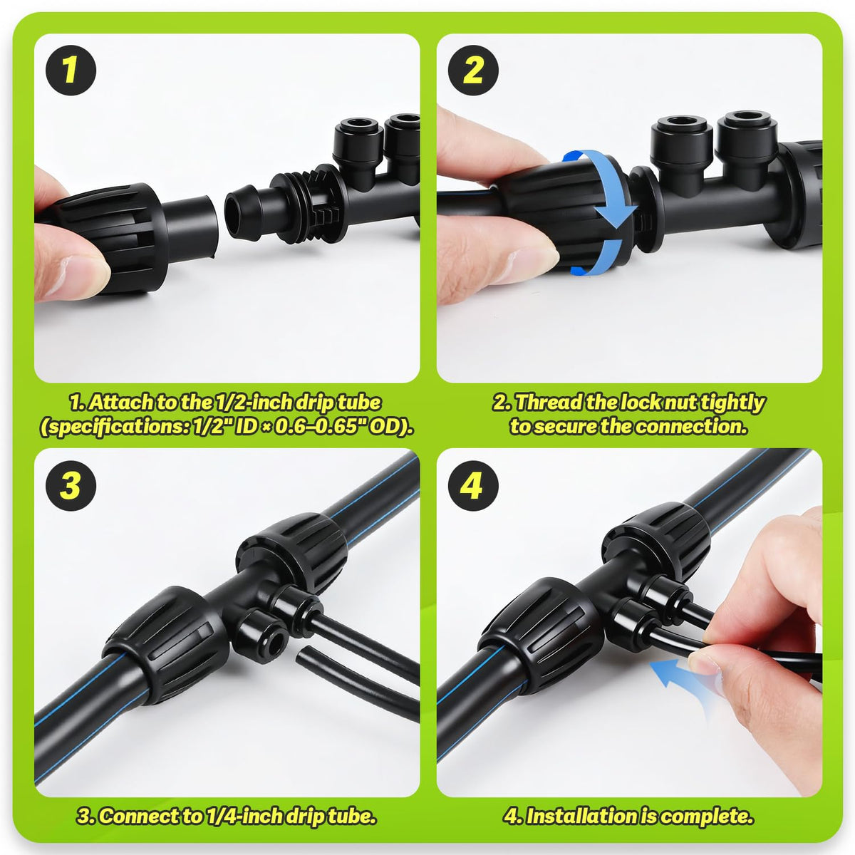 Copadri 1/2 to 1/4 inch connectors enable customizable drip layouts.