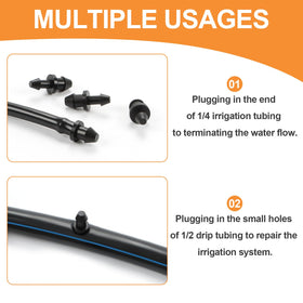 Copadri barbed end cap demonstrating reliable connection to 1/4 inch drip tubing