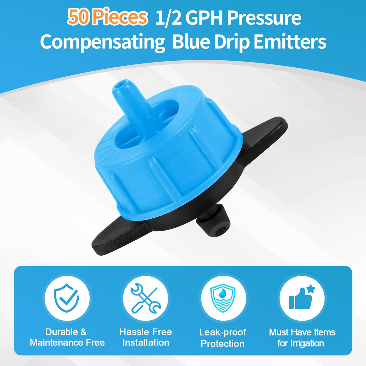 Copadri half-GPH emitter close-up shows reliable flow control.