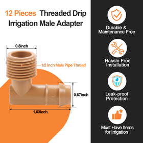 Copadri half-inch MPT to barb elbow connection for easy tubing joins.