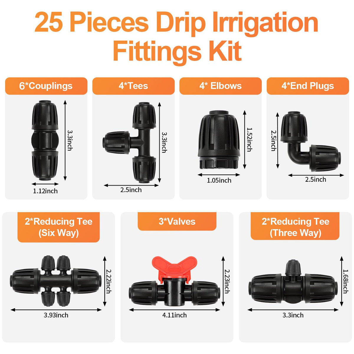 Copadri half-inch drip elbow fittings provide tight corners for compact irrigation layouts.
