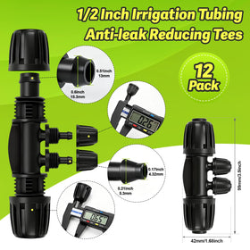 Copadri half-inch to quarter-inch drip fittings; close-up shows barbed design for secure grip.