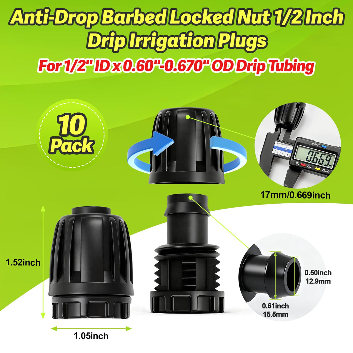 Copadri locked end cap on 1/2 inch tubing for leak prevention
