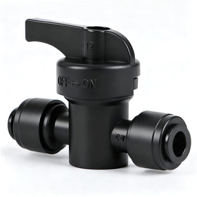 Copadri quick-connect valve assembly showing effortless, leak-free 1/4-inch tubing connection.