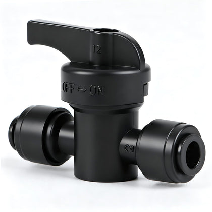 Copadri quick-connect valve assembly showing effortless, leak-free 1/4-inch tubing connection.