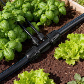 Copadri UV-resistant irrigation fittings; durable for outdoor use in beds and greenhouses.