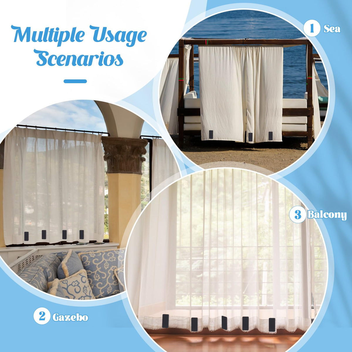 Copkim durable curtain weights withstand sun and wind for long lasting use.