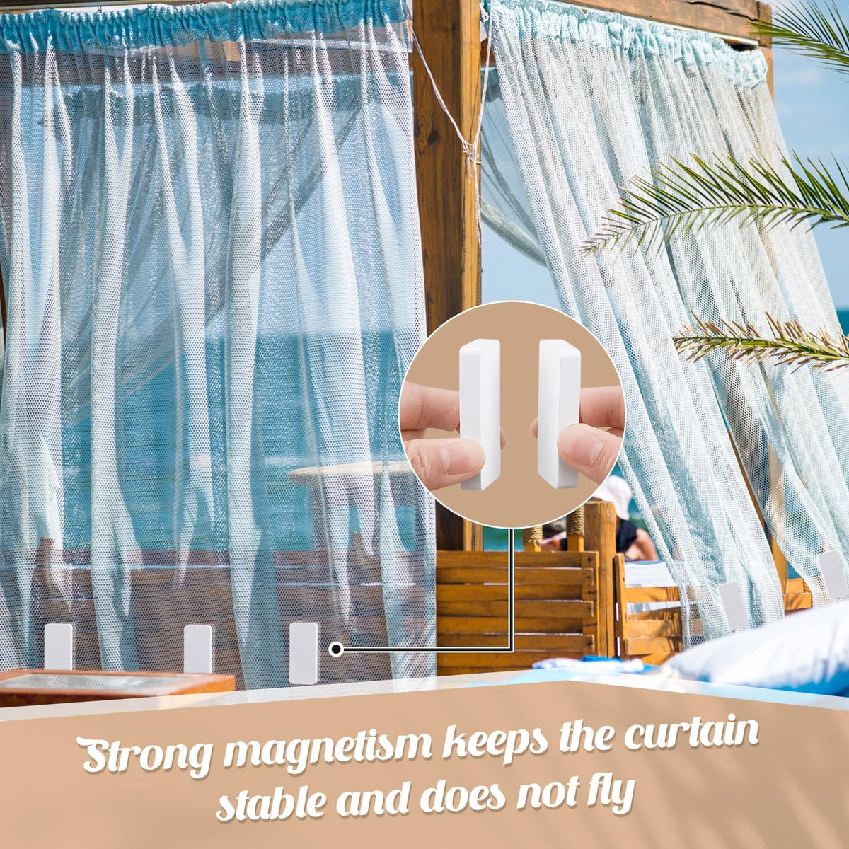 Copkim wind-resistant curtain weights ideal for balcony and garden setups.