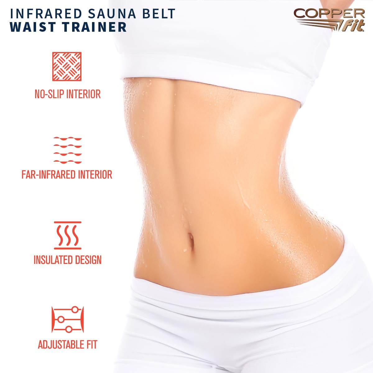 Copper Fit infrared sauna belt shows unisex sizing.