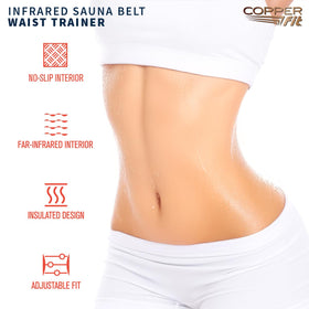 Copper Fit infrared sauna belt shows unisex sizing.