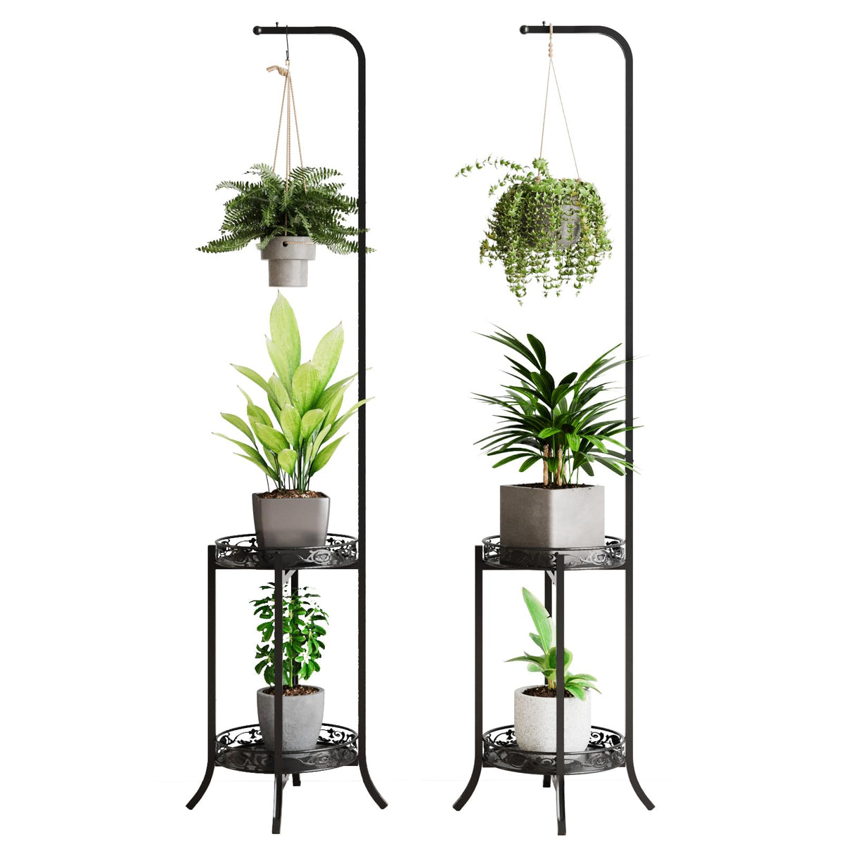 COPREE two-tier hanging plant stand top-rod allows generous plant display options in any room.