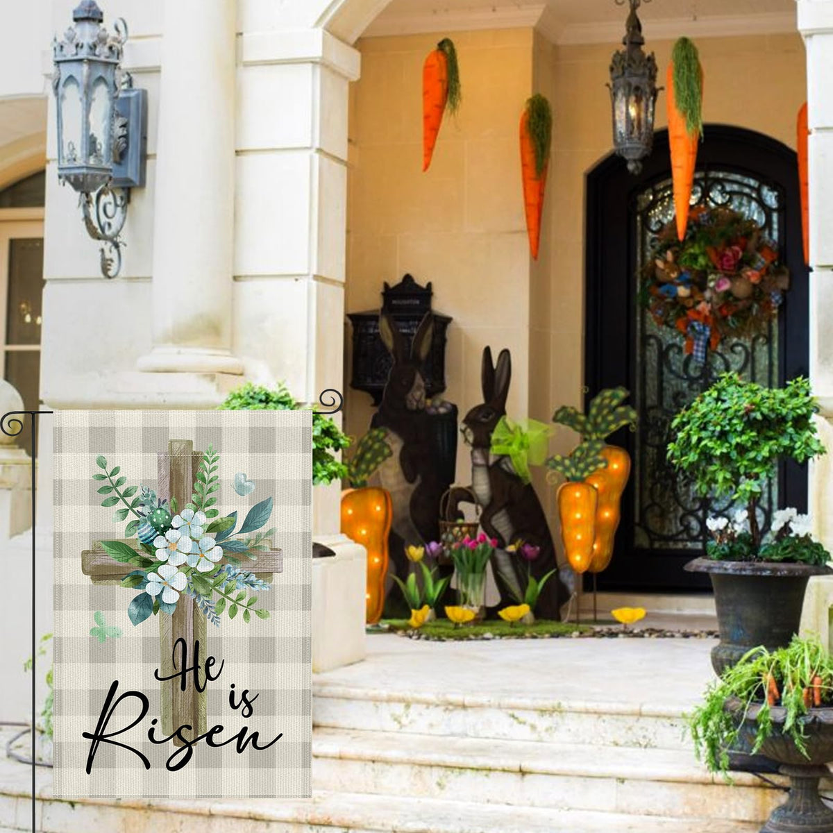 CoquetteBow012 Colorful watercolor cross design brightens outdoor space.
