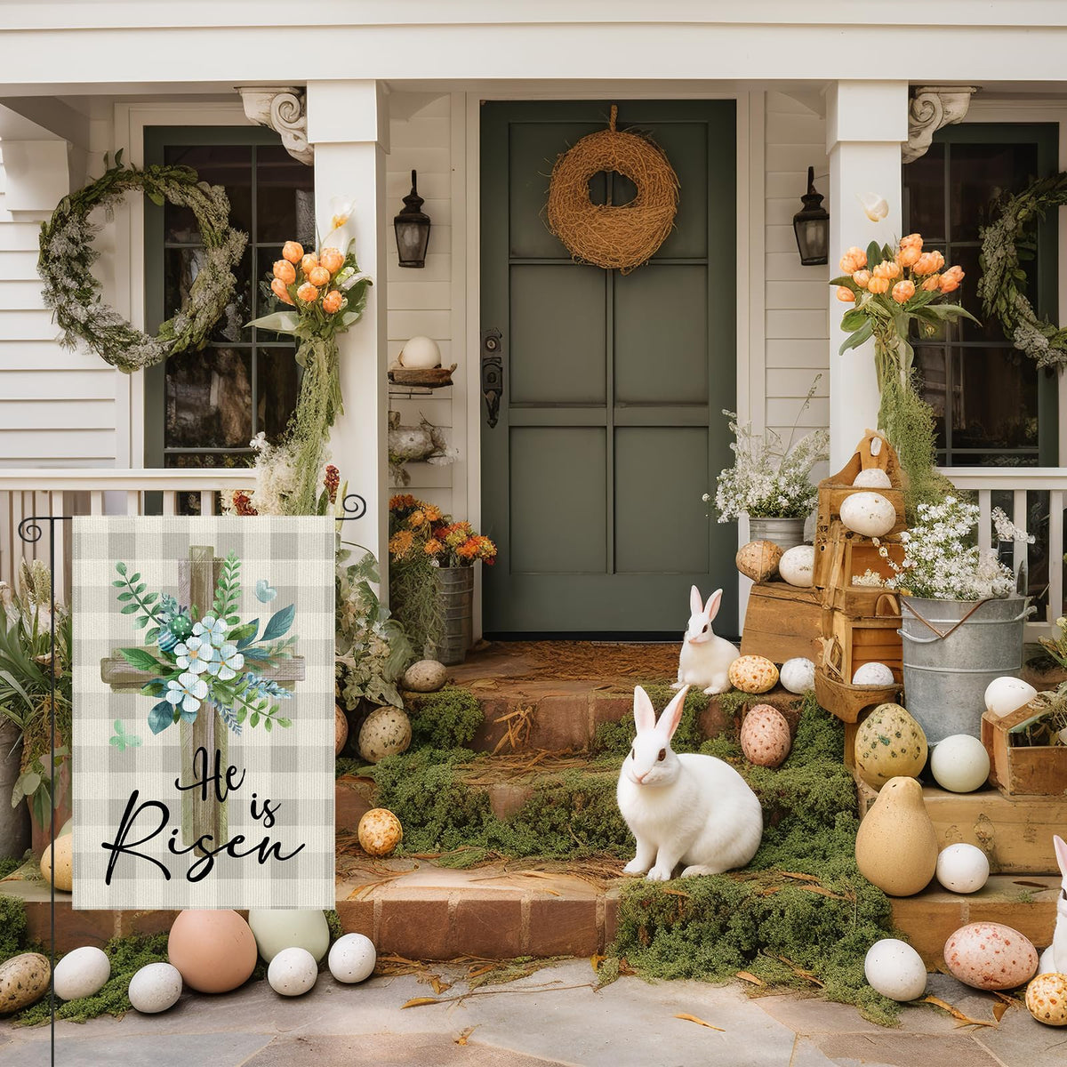 CoquetteBow012 Easter garden flag for porch, deck, or yard decor.