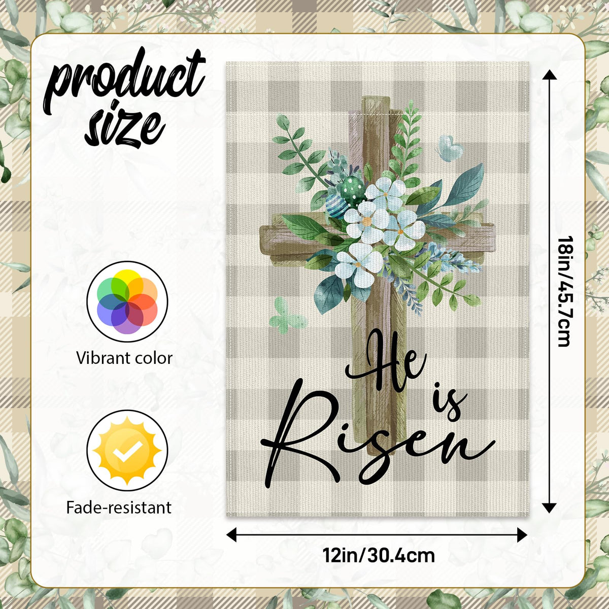 CoquetteBow012 He is Risen garden flag side view with vivid double-sided print.