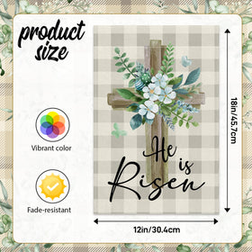 CoquetteBow012 He is Risen garden flag side view with vivid double-sided print.
